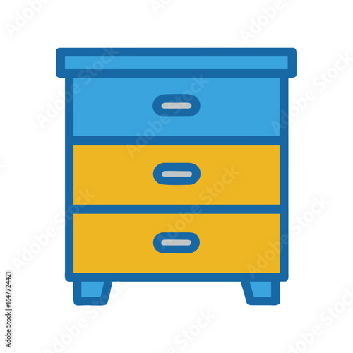 Stylized flat vector icon of a three drawer bedside table furniture