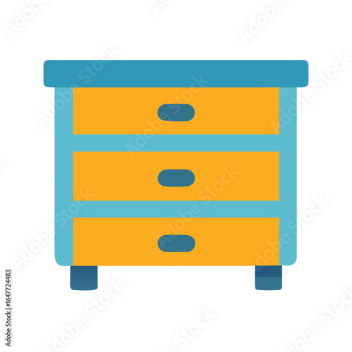 Modern yellow and blue chest of drawers flat vector design illustration