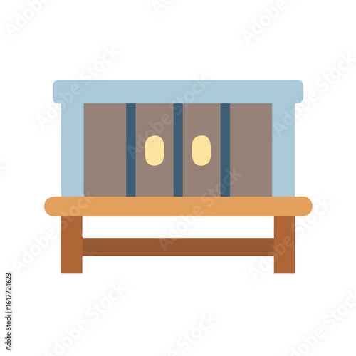 Minimalist vector illustration of wooden storage cabinet against black background for design elements