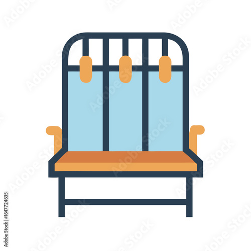 Minimalist bench seat illustration with symmetrical design on solid black background.