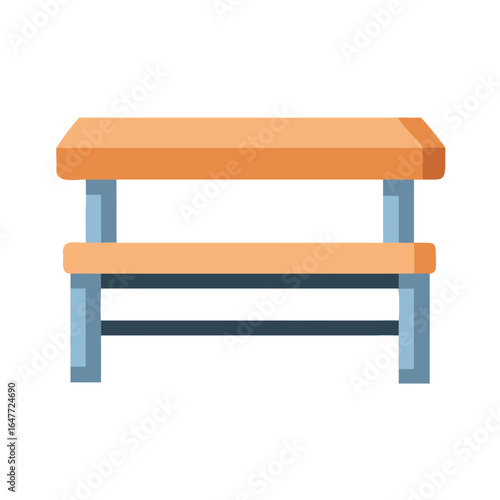 Flat design illustration of a picnic table with wooden top and benches