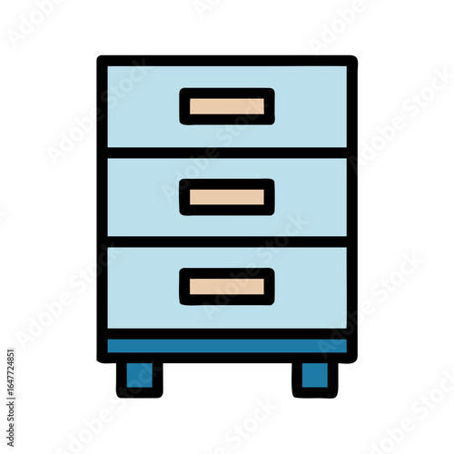 Light blue cabinet with three drawers in a simple illustrative design