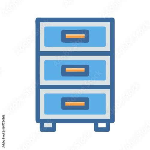 Simple flat illustration of a three-drawer light blue cabinet on black background