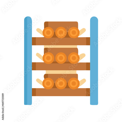 Flat design stack of timber with rounded shapes separated by a blue frame