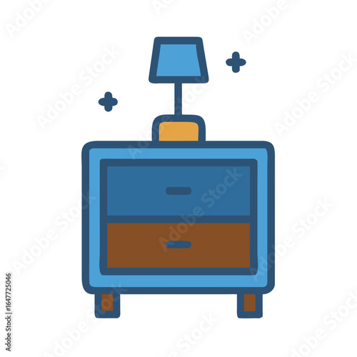 Stylized nightstand graphic with lamp illustration for interior design concepts