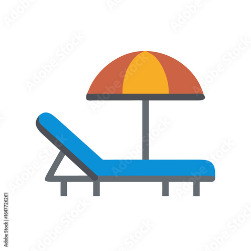 Lounge chair under a beach umbrella on a black background representing vacation
