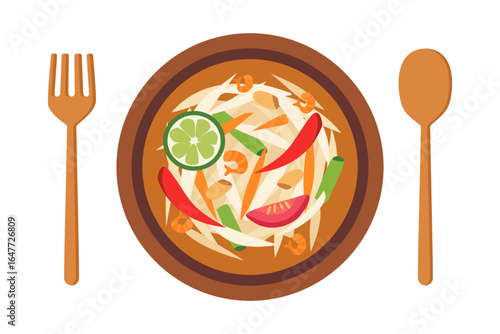 Thai Som Tum Vector on White Background