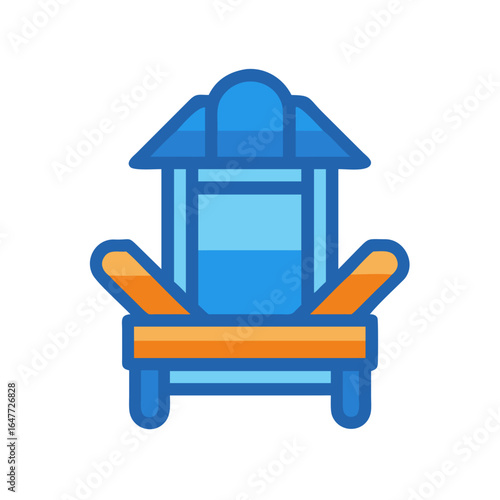 Blue and orange beach chair icon on a black background illustration