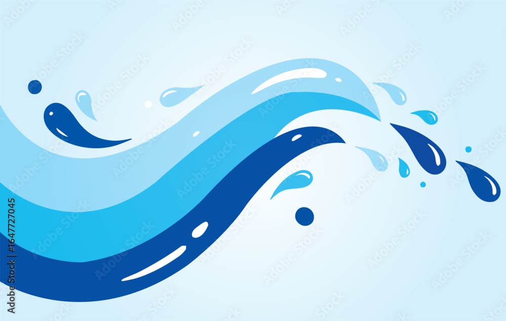 Fototapeta premium Blue Water Wave with Splash Droplets on Light Background - water splash background