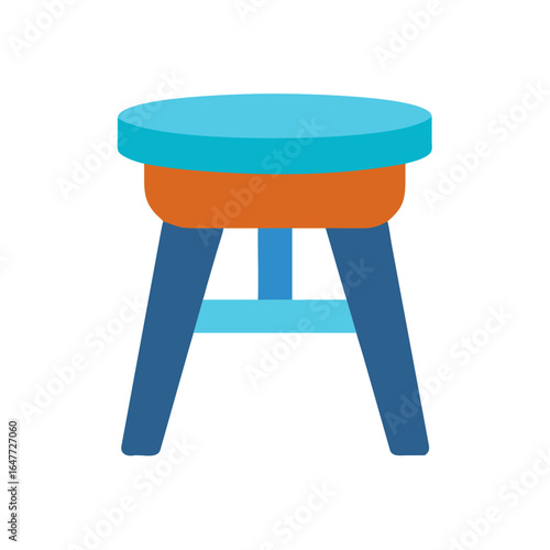 A colorful vector graphic of a three-legged stool with black background.