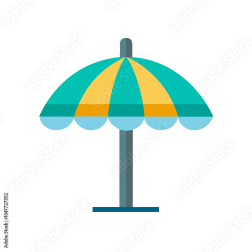 Stylized Beach Umbrella Graphic with Turquoise and Gold Tones on Black Background
