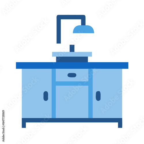 Flat design illustration of a bathroom vanity with sink and faucet on black