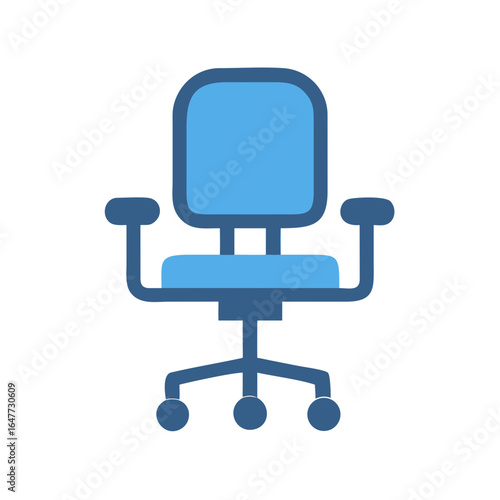 Stylized office chair illustration in shades of blue on a black background
