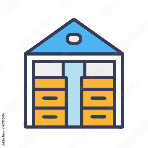 Flat icon illustration of a self storage unit isolated on black background