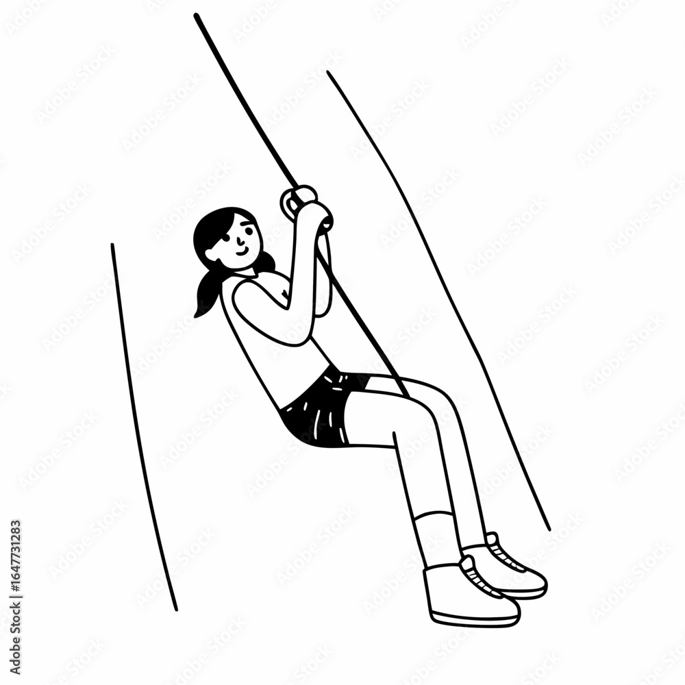 Obraz premium Illustration of a woman swinging on a rope isolated on white background