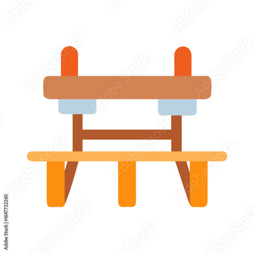 Stylized illustration of a wooden sawhorse with orange legs, set against a black backdrop