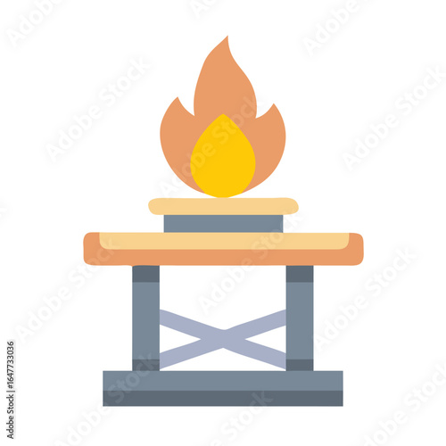 Minimalist illustration of a table with a burning flame on a black background