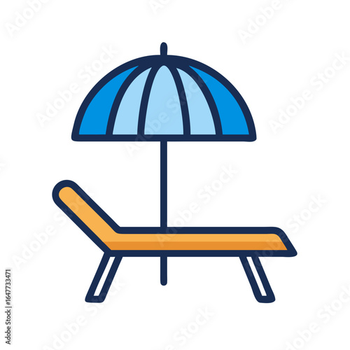 Relaxation under the sun: minimalist beach chair with umbrella icon illustration