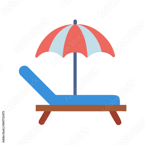 Minimalist beach scene with lounge chair and umbrella against a dark backdrop