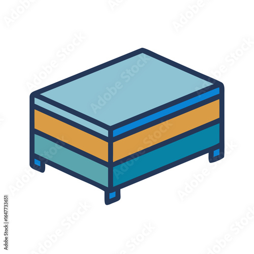 Isometric bunk bed illustration with blue and orange on black background