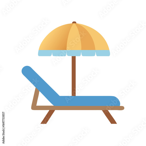 Minimalist flat illustration of a beach chair and umbrella against black background