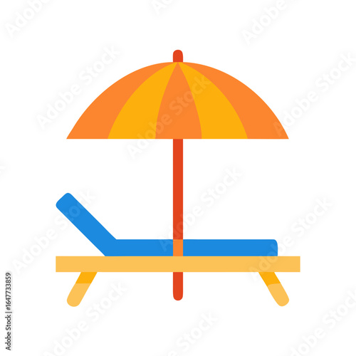 Summer Relaxation: Beach Umbrella and Lounge Chair Icon on Black Background