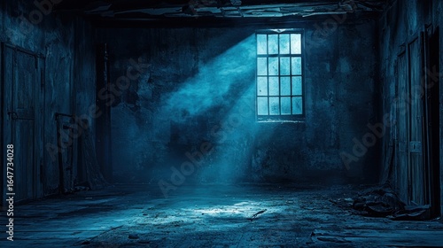 Dim, abandoned room with a single window