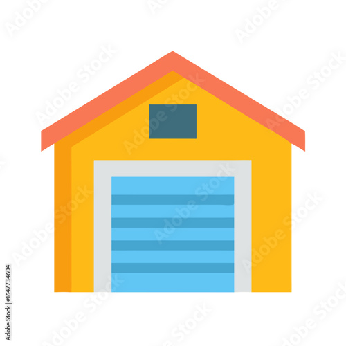 Flat vector garage icon with blue door on black background for design