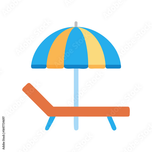 Stylized beach chair and umbrella in flat design against a black background