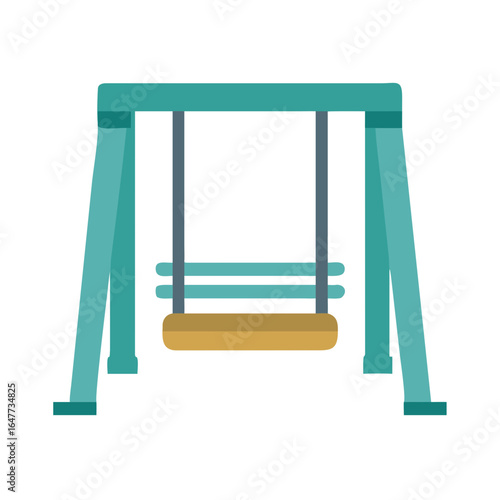 Teal swing set illustration on black background. Minimalist play area concept.