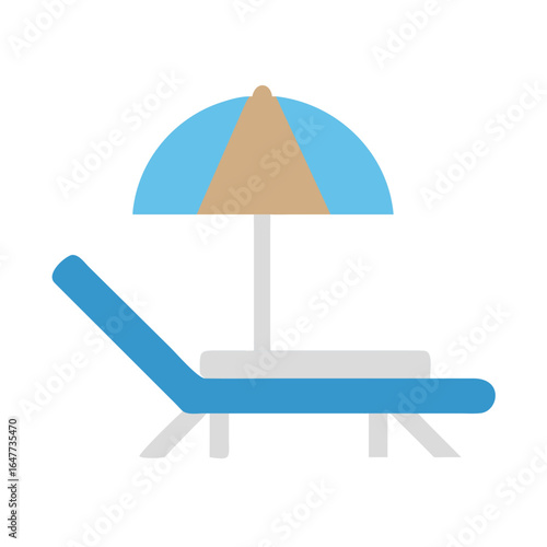 Minimalist Illustration of a Beach Chair with Umbrella for Summer Vacation
