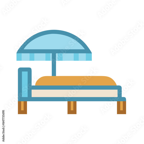 Stylized lounge bed with sunshade for leisure illustration on black background