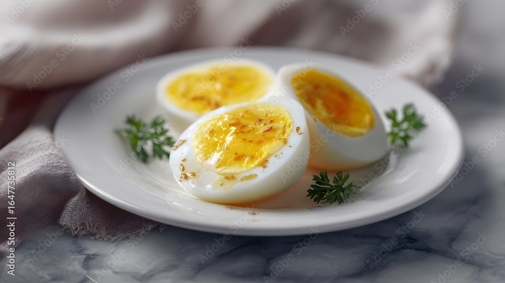 Sliced boiled eggs on a clean plate Sliced boiled eggs on a clean plate
