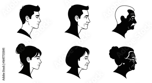 Illustrations showing the stages of life for men and women from youth to old age.