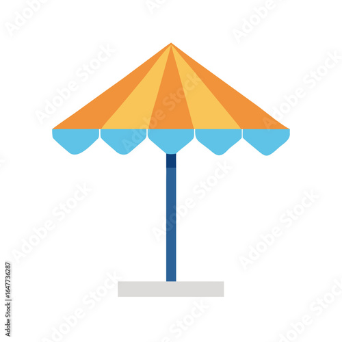Stylized graphic of a beach umbrella in orange and blue tones on black