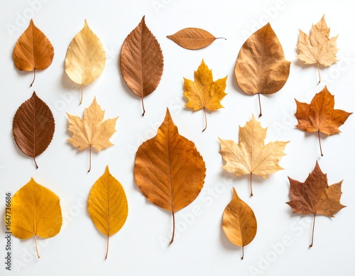 Collection of autumn leaves in warm colors.