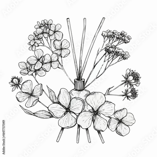 Natural dried flowers arranged in diffuser for scent enhancement  