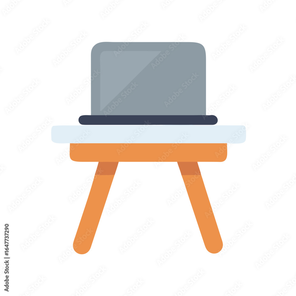 Fototapeta premium Stylized laptop on a small desk against a black background stock image