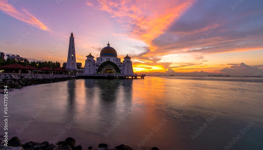 Fototapeta premium Sunrise over a mosque by the water