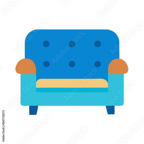 Modern blue armchair with cushions on black background, stylish interior design.