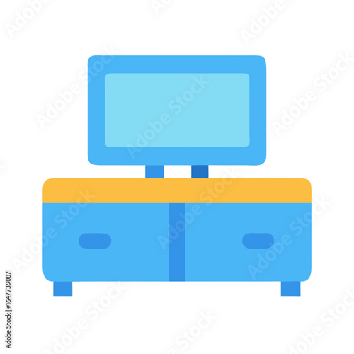 Television set on a cabinet with two drawers, cartoon flat style