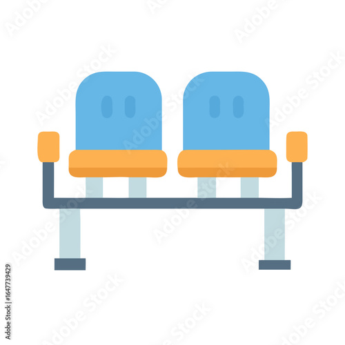 Two-seat bench icon in blue and orange flat vector illustration