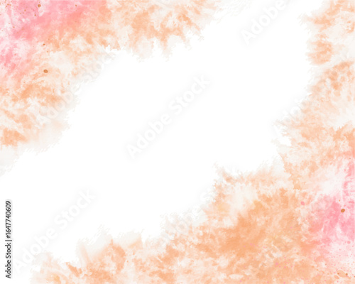 Soft watercolor background with peach and pink tones, creating an elegant abstract border on white textured paper. Perfect for wedding invitations, branding, greeting cards, and artistic projects