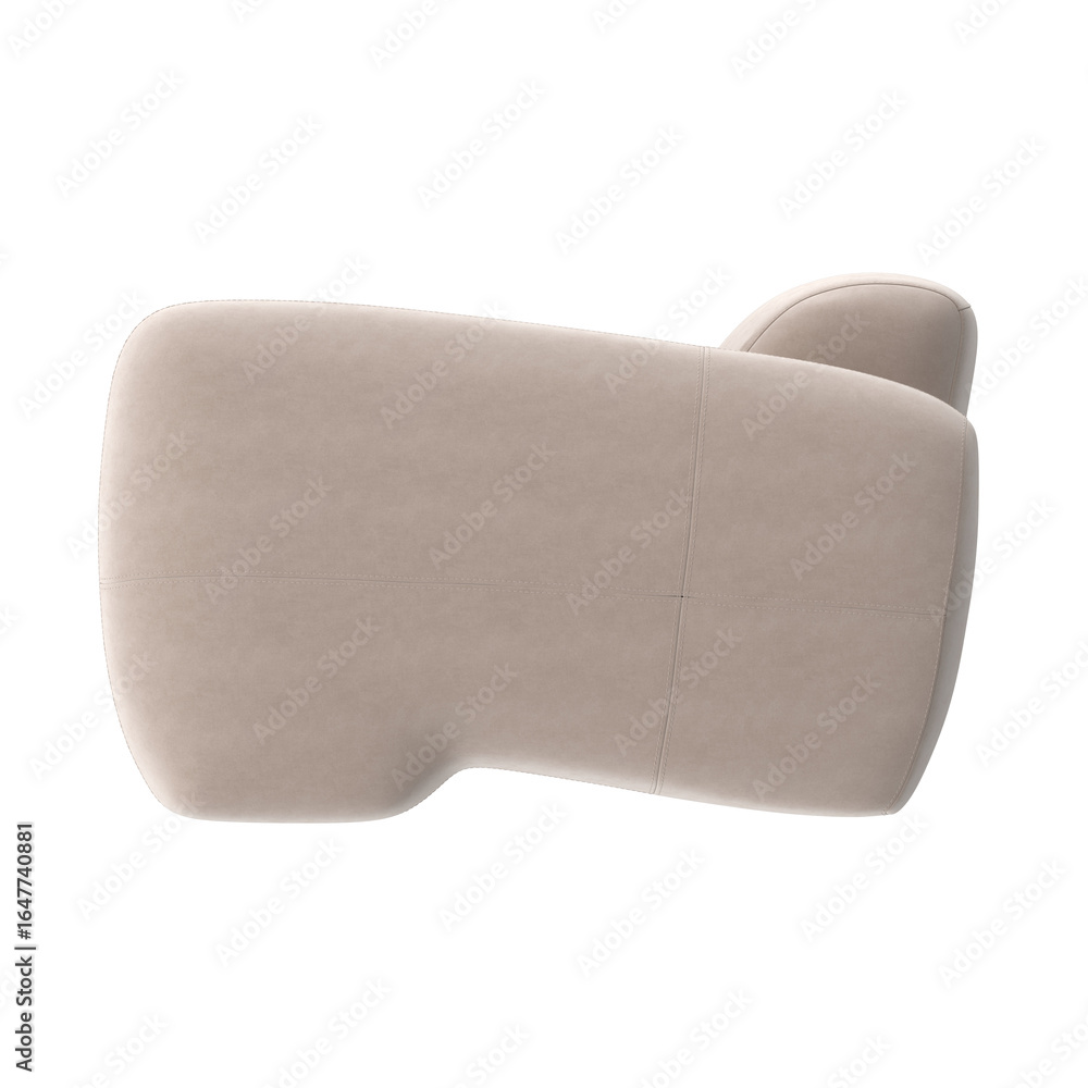 Fototapeta premium Modern Sculptural Upholstered Armchair, Light Beige Fabric, Legless Design, Side View 3D Render