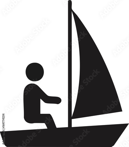 Vector graphic icon of a person sailing a small boat, a symbol for recreation, leisure, and maritime activity.