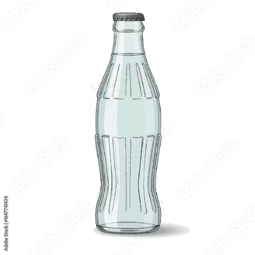 Illustration of a classic vintage style glass soda bottle with a clear beverage and metal cap, isolated on a white background