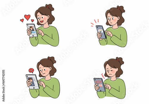 Woman's Emotional Journey with Smartphone: Happiness, Frustration, and Engagement with Social Media and Online Content.