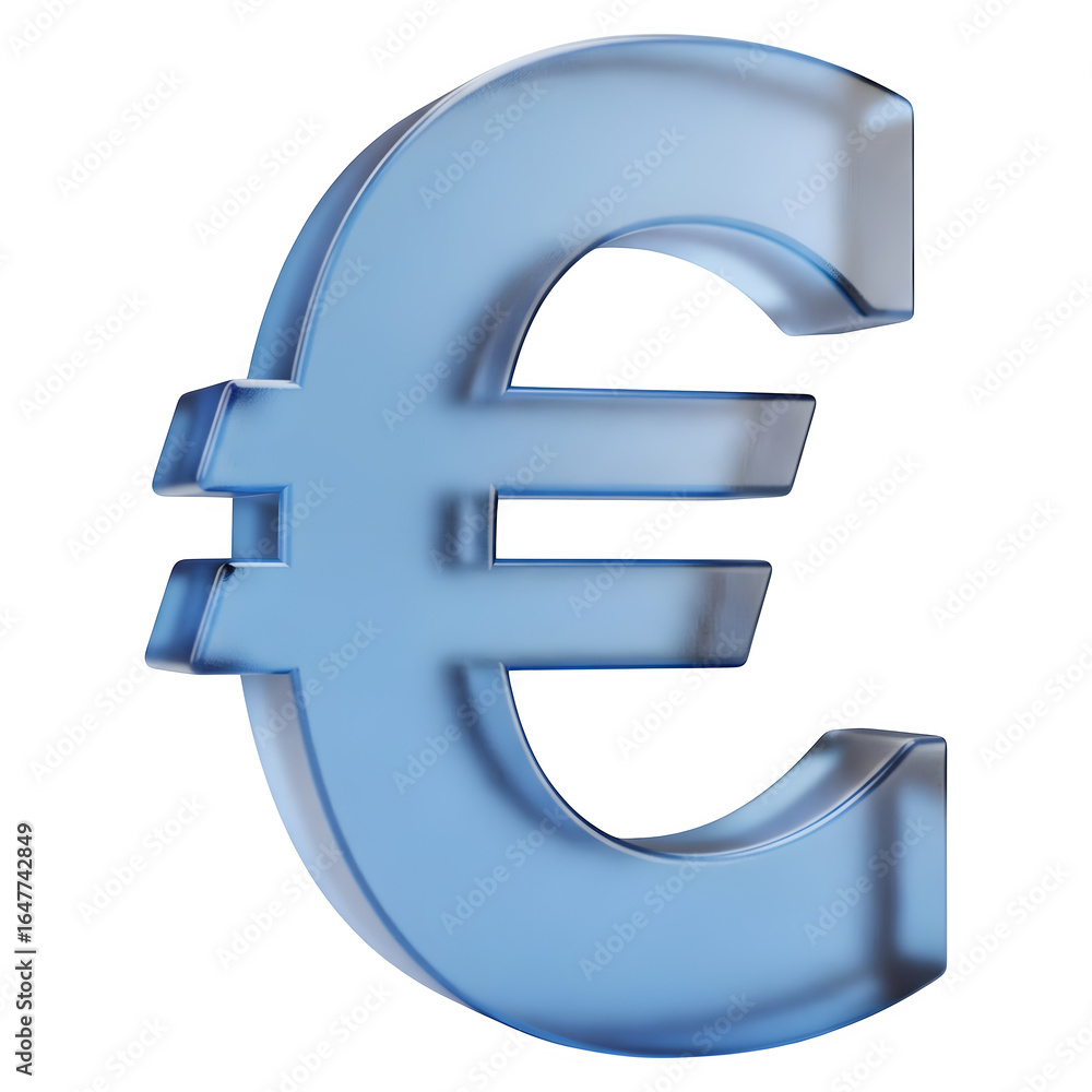 Fototapeta premium 3D Render of Blue Glass Euro Symbol, Transparent European Currency, Finance Graphic, Investment Sign, Transparent Money Icon, Euro design