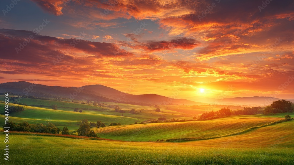 Obraz premium Sunrise over rolling hills