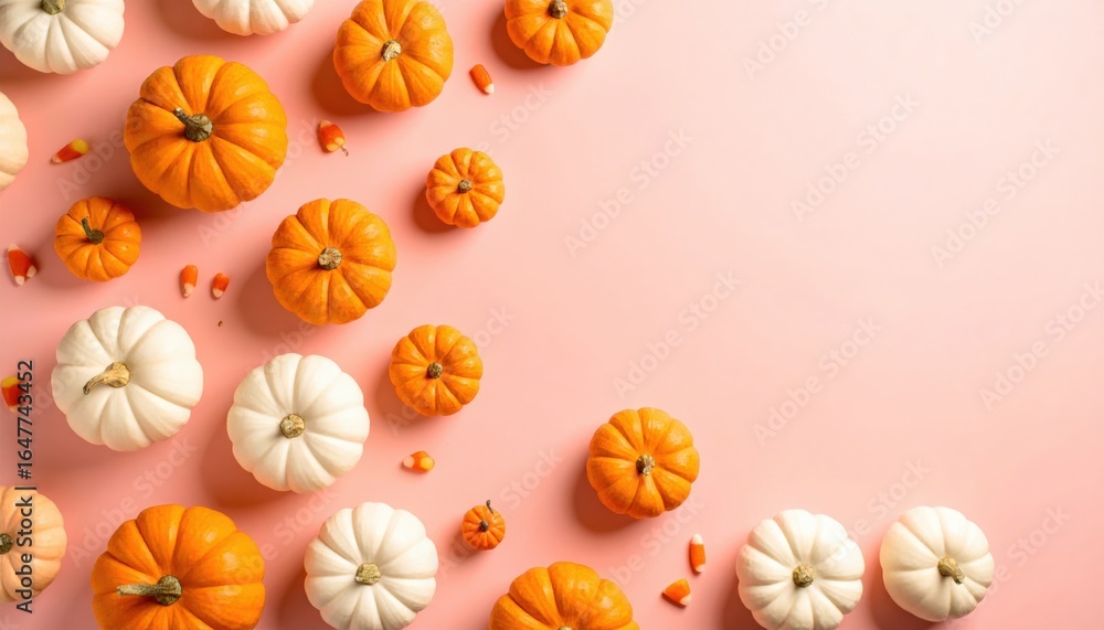 Fototapeta premium Pumpkin decoration and celebration fall season photography indoor overhead view seasonal inspiration